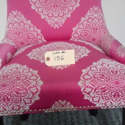 Lot 156 - Pink and White Upholstered Chair with Nail Head Trim