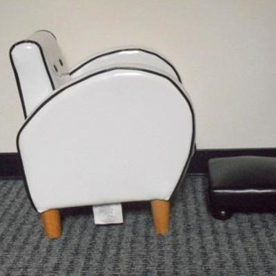 Lot 171 - White Patent Leather Youth Chair with Black Foot Stool