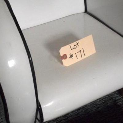 Lot 171 - White Patent Leather Youth Chair with Black Foot Stool