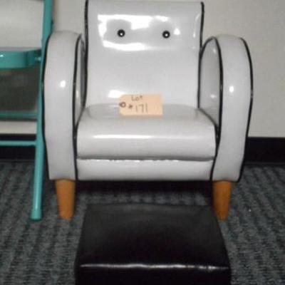 Lot 171 - White Patent Leather Youth Chair with Black Foot Stool