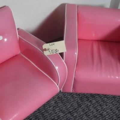Lot 173 - 2 Piece Set Pink + White Pleather Kids Chairs