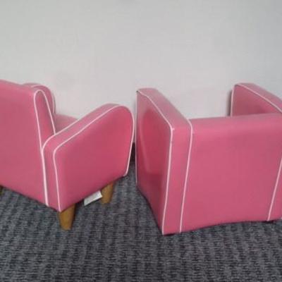 Lot 173 - 2 Piece Set Pink + White Pleather Kids Chairs