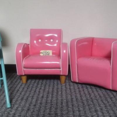 Lot 173 - 2 Piece Set Pink + White Pleather Kids Chairs