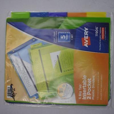 4x Avery 5-Tab Dividers with Pockets, Insertable Big Tabs, $23 Retail  - New
