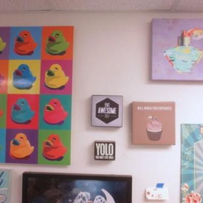 Lot 180 - Wall of Modern Art Pieces Varied Sizes + Subjects
