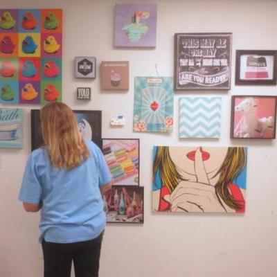 Lot 180 - Wall of Modern Art Pieces Varied Sizes + Subjects