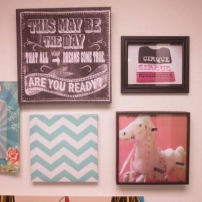 Lot 180 - Wall of Modern Art Pieces Varied Sizes + Subjects
