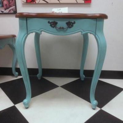 Lot 183 - Turquoise End Table with Natural Wood Top 