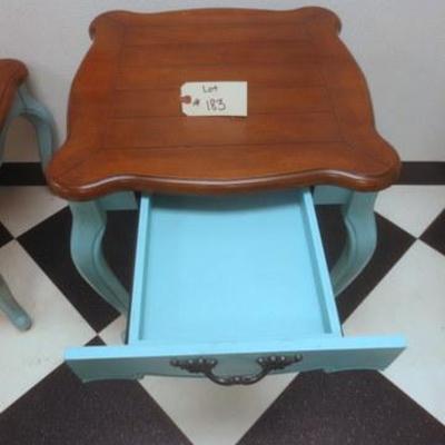 Lot 183 - Turquoise End Table with Natural Wood Top 