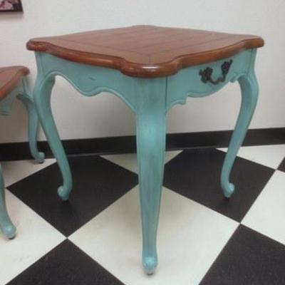 Lot 183 - Turquoise End Table with Natural Wood Top 