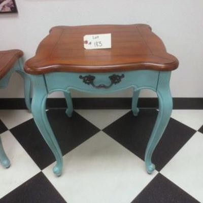 Lot 183 - Turquoise End Table with Natural Wood Top 