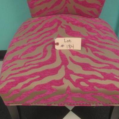 Lot 184 - Plush Pink Zebra Pattern Chair with Nail Head Trim