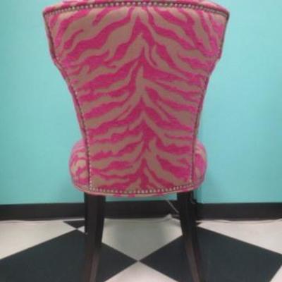 Lot 184 - Plush Pink Zebra Pattern Chair with Nail Head Trim
