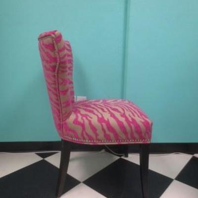 Lot 184 - Plush Pink Zebra Pattern Chair with Nail Head Trim