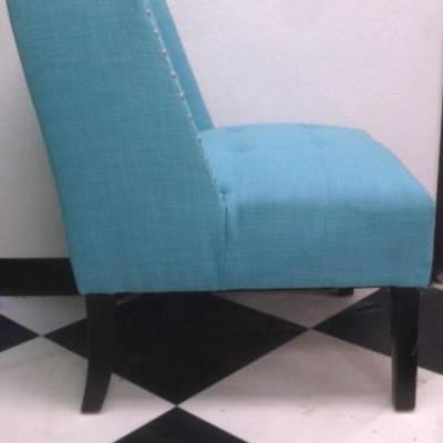 Lot 189 - Upholstered Turquoise Tuffed Chair with Nail Head Trim