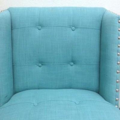 Lot 189 - Upholstered Turquoise Tuffed Chair with Nail Head Trim