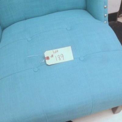 Lot 189 - Upholstered Turquoise Tuffed Chair with Nail Head Trim