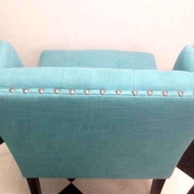 Lot 189 - Upholstered Turquoise Tuffed Chair with Nail Head Trim