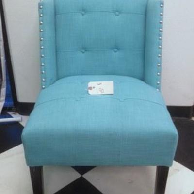 Lot 190 - Upholstered Turquoise Tuffed Chair with Nail Head Trim