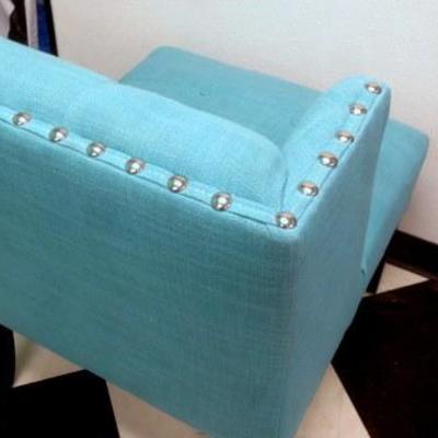 Lot 190 - Upholstered Turquoise Tuffed Chair with Nail Head Trim