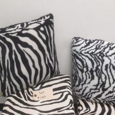 Lot 197 - Zebra Print Pillow Group &  Square Ottoman Containers