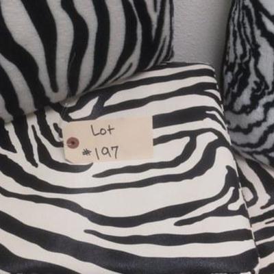 Lot 197 - Zebra Print Pillow Group &  Square Ottoman Containers