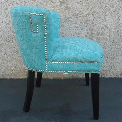 Lot 700 - Blue Brocade Low Back Chair w/ Nailhead Trim