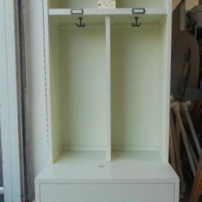 Lot 701 - White Wooden Cabinet w/ Deep Bottom Drawer & Hooks