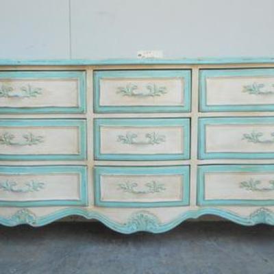 Lot 709 - 9 Drawer Shabby Chic Painted Turquoise Dresser 