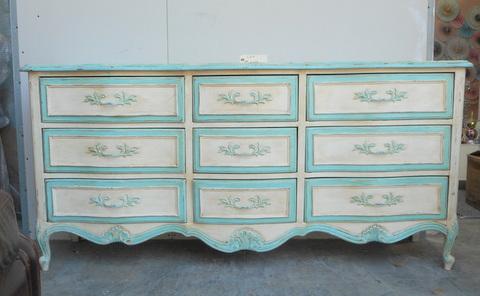 Lot 709 9 Drawer Shabby Chic Painted Turquoise Dresser