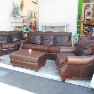 Lot 712 -  4 pc. Distressed Brown Leather Sofa Set - Quality Made