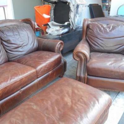 Lot 712 -  4 pc. Distressed Brown Leather Sofa Set - Quality Made
