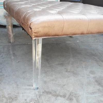 Lot 714 - Awesome Large Square Satin Tuffed Coffee Table w/ Lucite Acrylic Legs