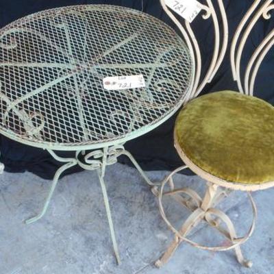 Lot 721 - 2 Wrought Iron Pieces - Turq. Patio Table & Chair