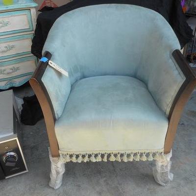 Lot 723 - Blueish Gray Suede Club Chair w/ Fringe