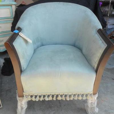 Lot 723 - Blueish Gray Suede Club Chair w/ Fringe