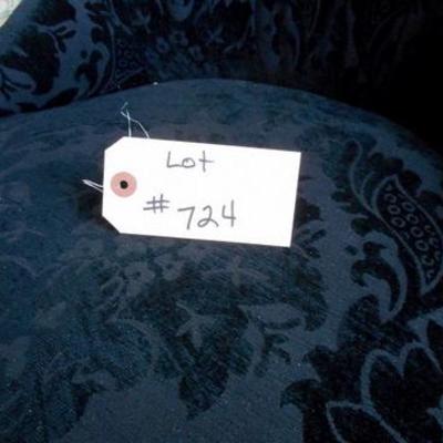 Lot 724 - Nice Black Brocade Accent Chair w/ Nailhead Trim & Fringe