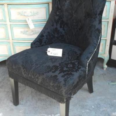 Lot 724 - Nice Black Brocade Accent Chair w/ Nailhead Trim & Fringe