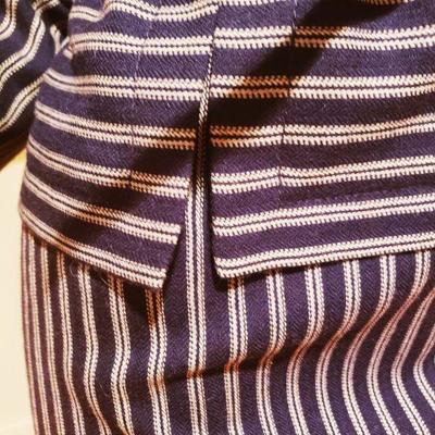 Galanos Couture navy/white striped english wool/silk stitched details