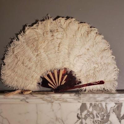 Antique Ostrich Feathers Hand Fan Tortoise shell inserts 