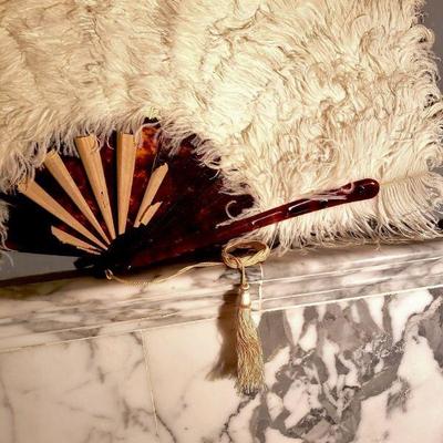 Antique Ostrich Feathers Hand Fan Tortoise shell inserts 