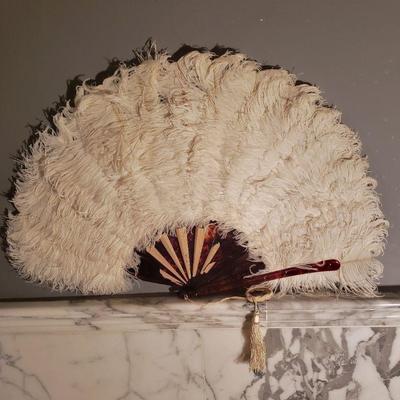 Antique Ostrich Feathers Hand Fan Tortoise shell inserts 