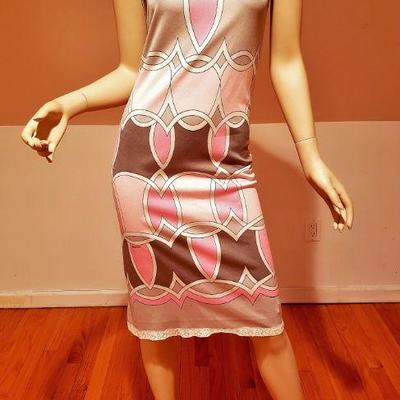 Paganne 1960's signed sleeveless pink/grey dress