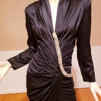 Vtg Vicky Tiel Paris Couture silk dress Swarovski crystals Saks 5th Avenue