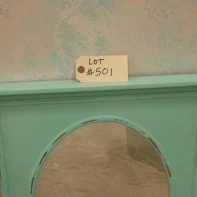 Lot 501 - Cute Turquoise Painted Shabby Chic Wall Mirror w/ Shelf & Drawer