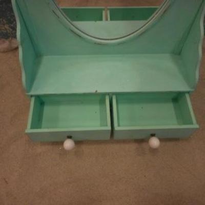 Lot 501 - Cute Turquoise Painted Shabby Chic Wall Mirror w/ Shelf & Drawer