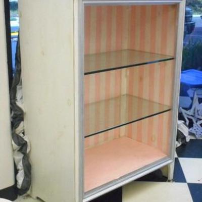 Lot 240 - Open Front + Lighted Wooden Cabinet with Glass Shelves