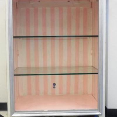 Lot 240 - Open Front + Lighted Wooden Cabinet with Glass Shelves