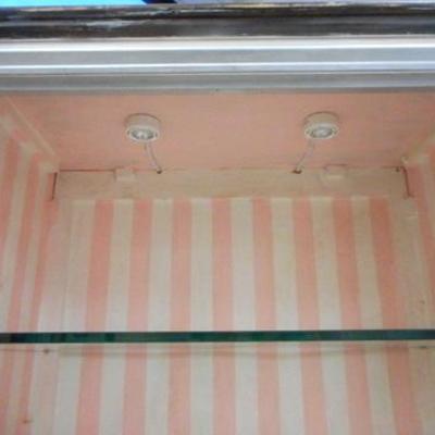 Lot 240 - Open Front + Lighted Wooden Cabinet with Glass Shelves