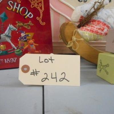 Lot 242 - Vintage Wooden Toy Box with Toys, Blankies, Pillows